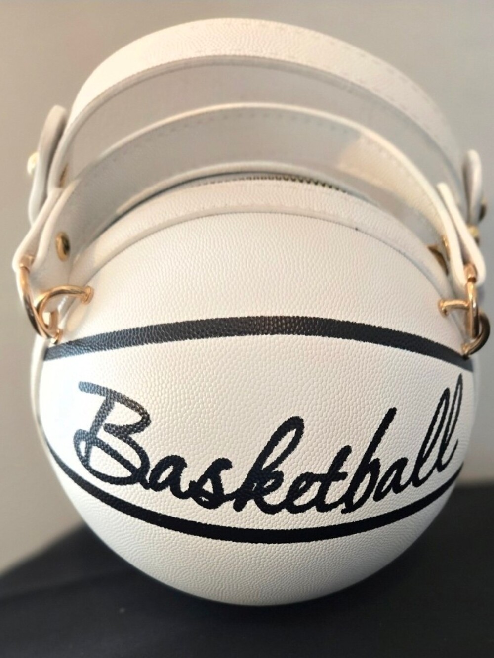 Basketball Shaped Crossbody Purse White Novelty Sports Bag Gold Chain